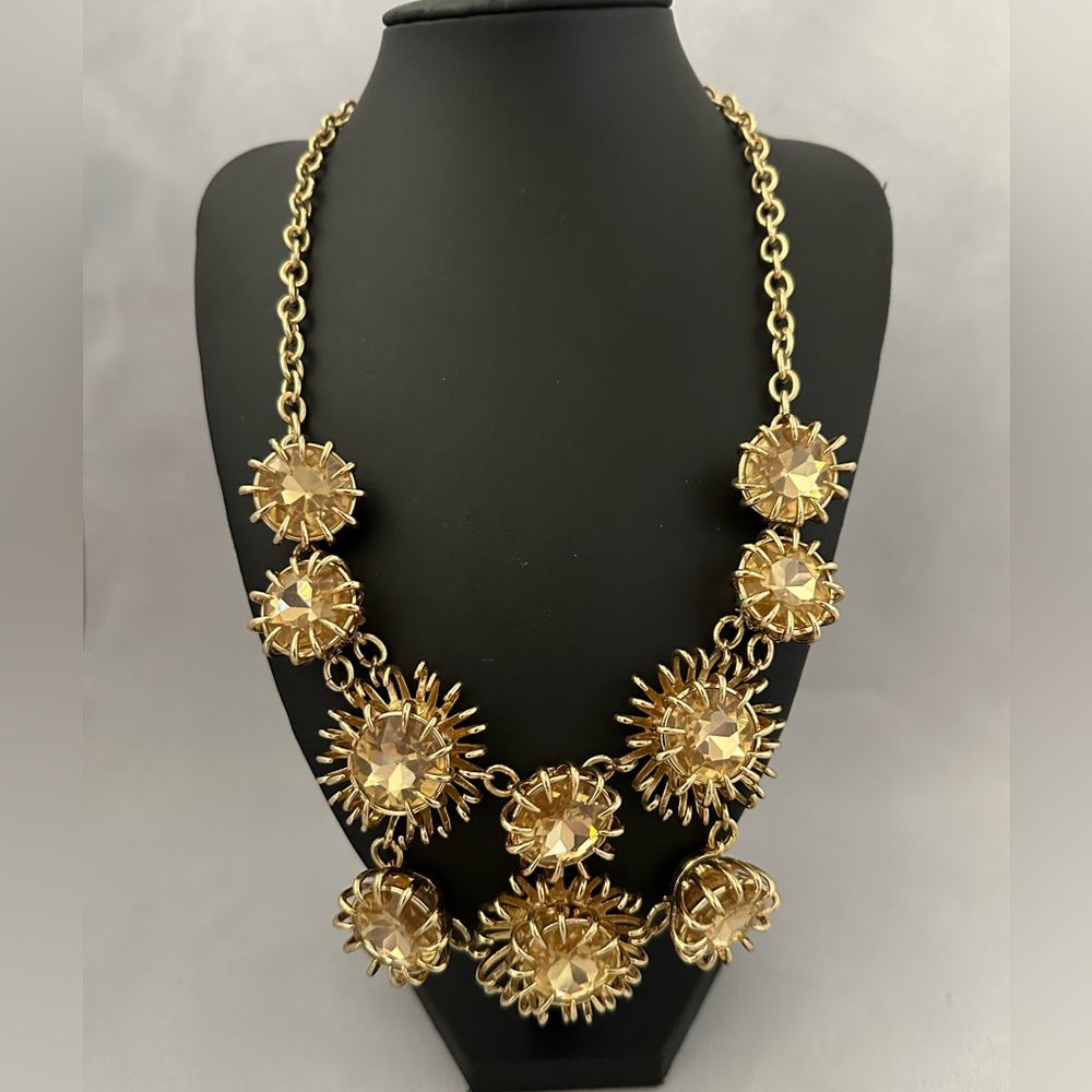 Talbots chunky gold tone necklace with large gold colored rhinestones